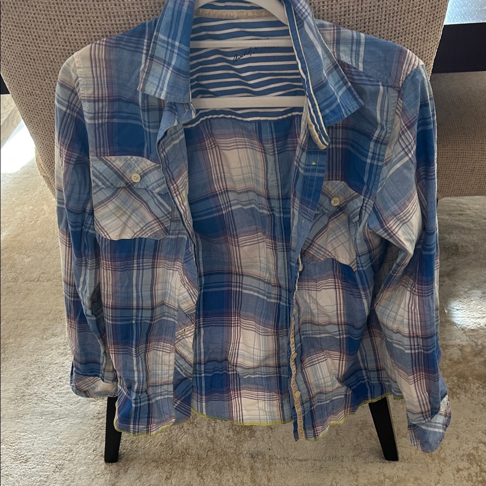 Casual Blue Plaid Button Down Shirt